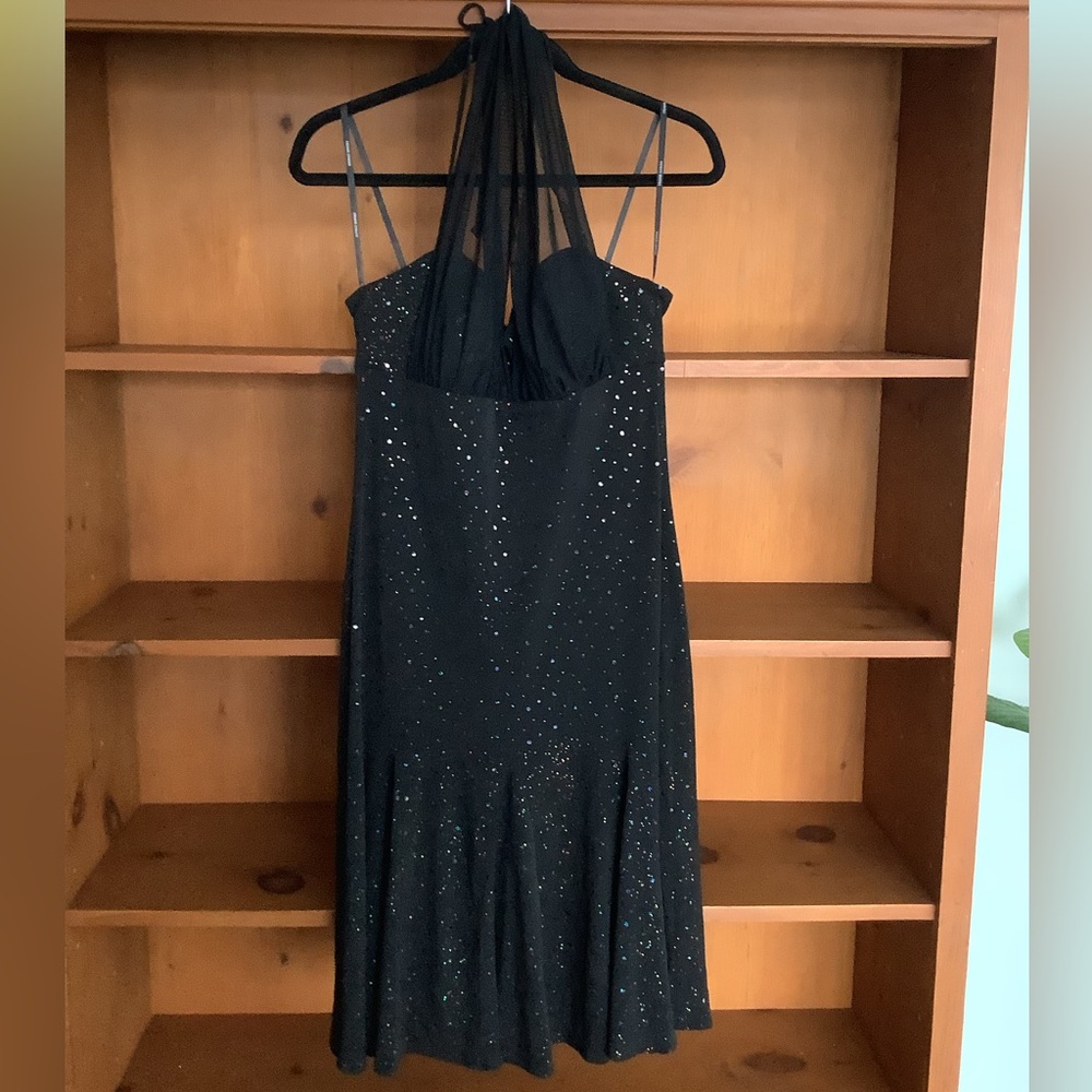 Vintage Y2K Black Sparkle Halter Dress Size 6 | Made in Fairy Grunge Formal